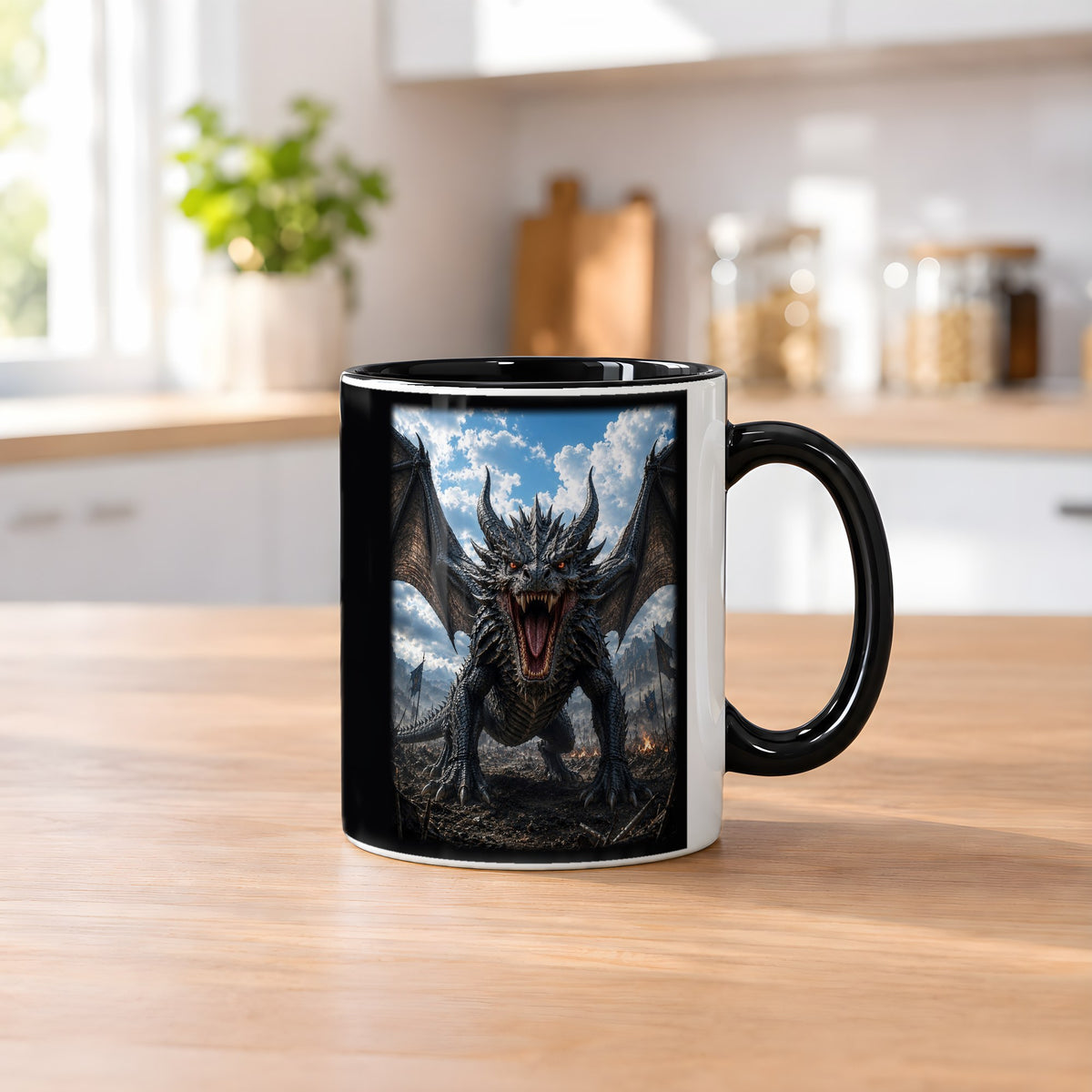 Der Blutzahn – Tasse innen schwarz, auf dem Küchentresen