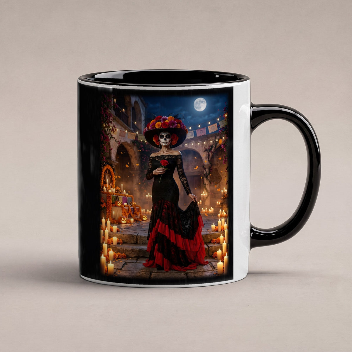 Die Catrina – Tasse innen schwarz, freigestellt
