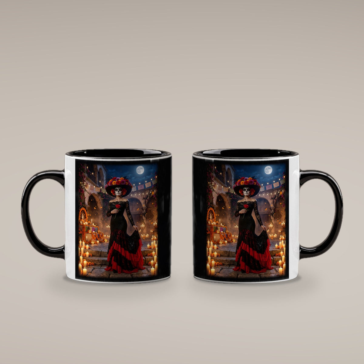 Die Catrina – Tasse innen schwarz, beide Seiten bedruckt