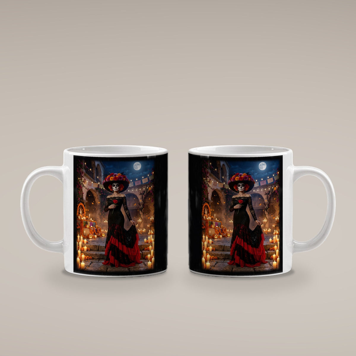 Die Catrina – weiße Tasse, beide Seiten bedruckt
