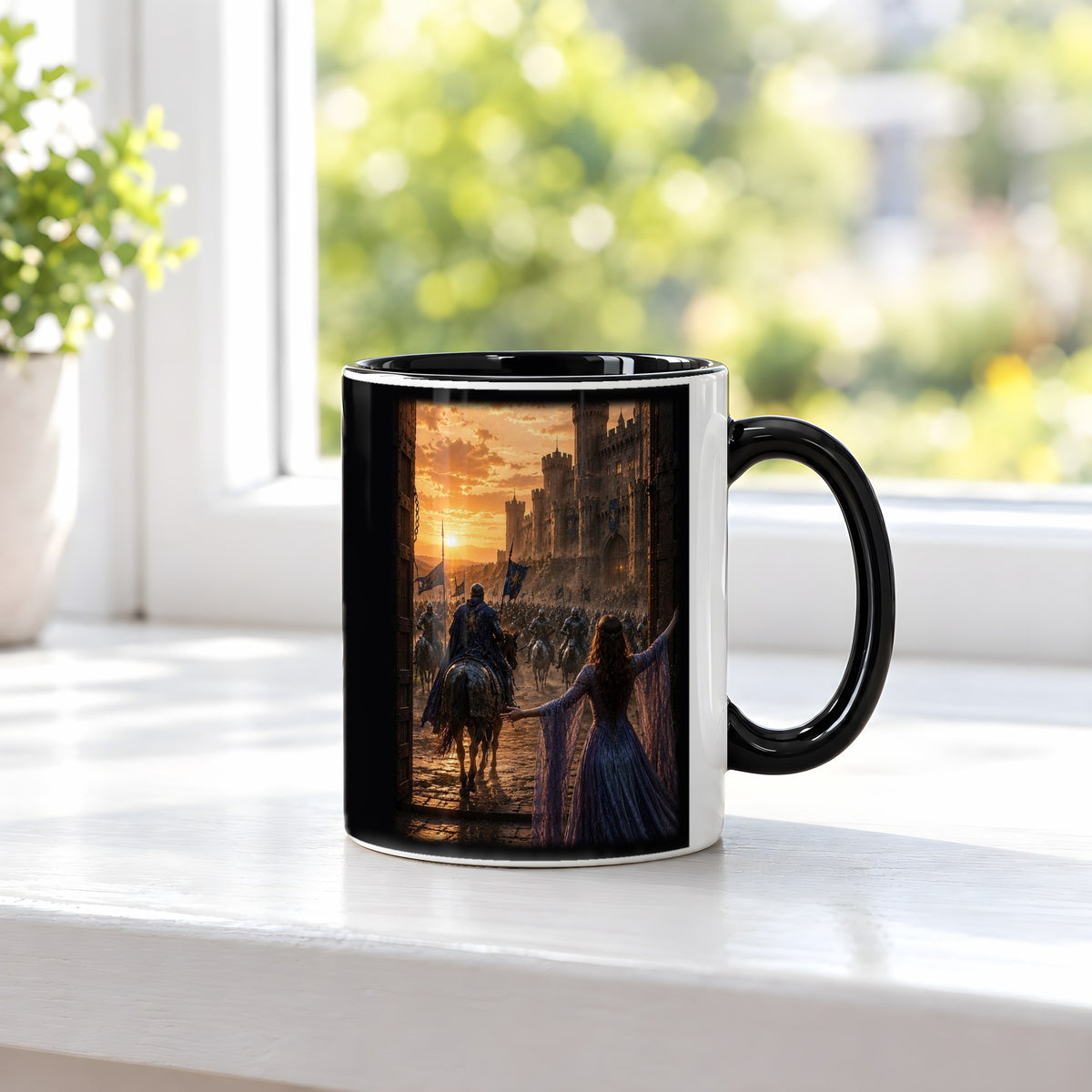 Der Abschied – Tasse innen schwarz, auf der Fensterbank