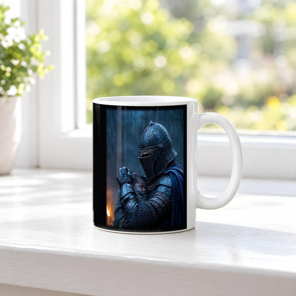 Der Beschützer – weiße Tasse, auf der Fensterbank