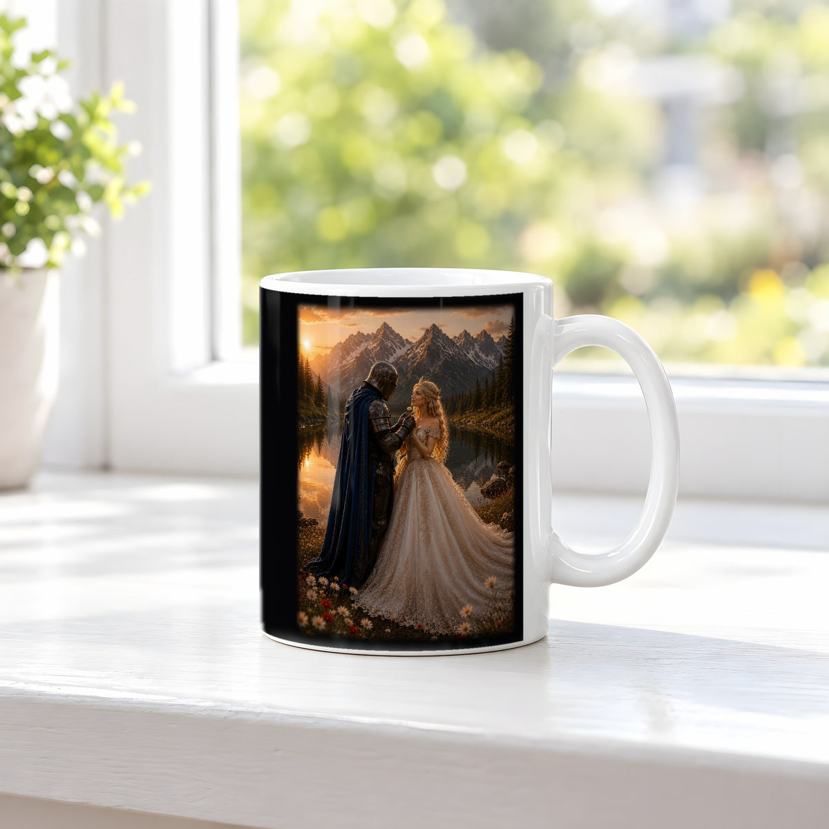 Der blaue Umhang – weiße Tasse, auf der Fensterbank