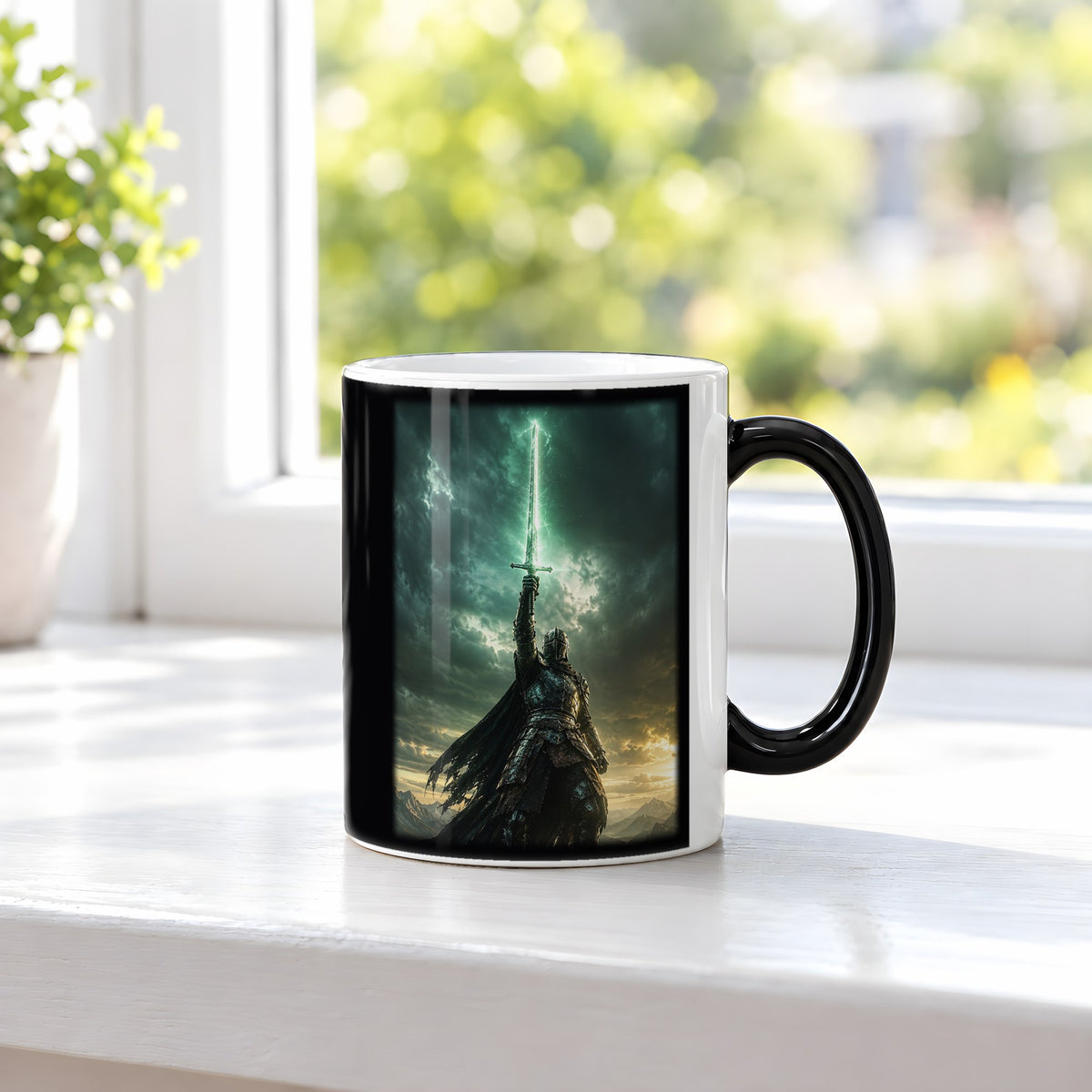 Die Geisterklinge – Black Edition Zaubertasse mit Motiv (heiß), auf der Fensterbank