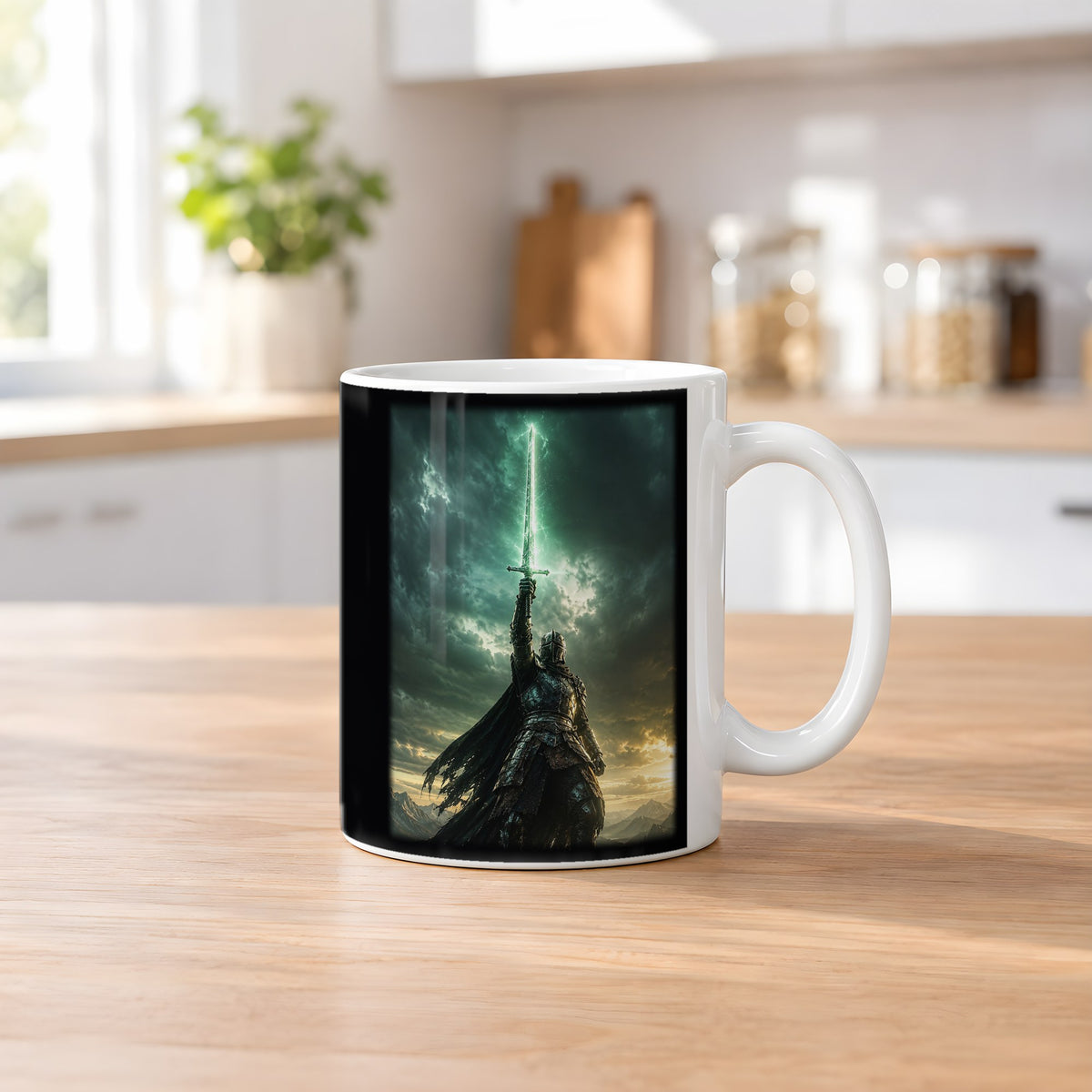 Die Geisterklinge – weiße Tasse, auf dem Küchentresen