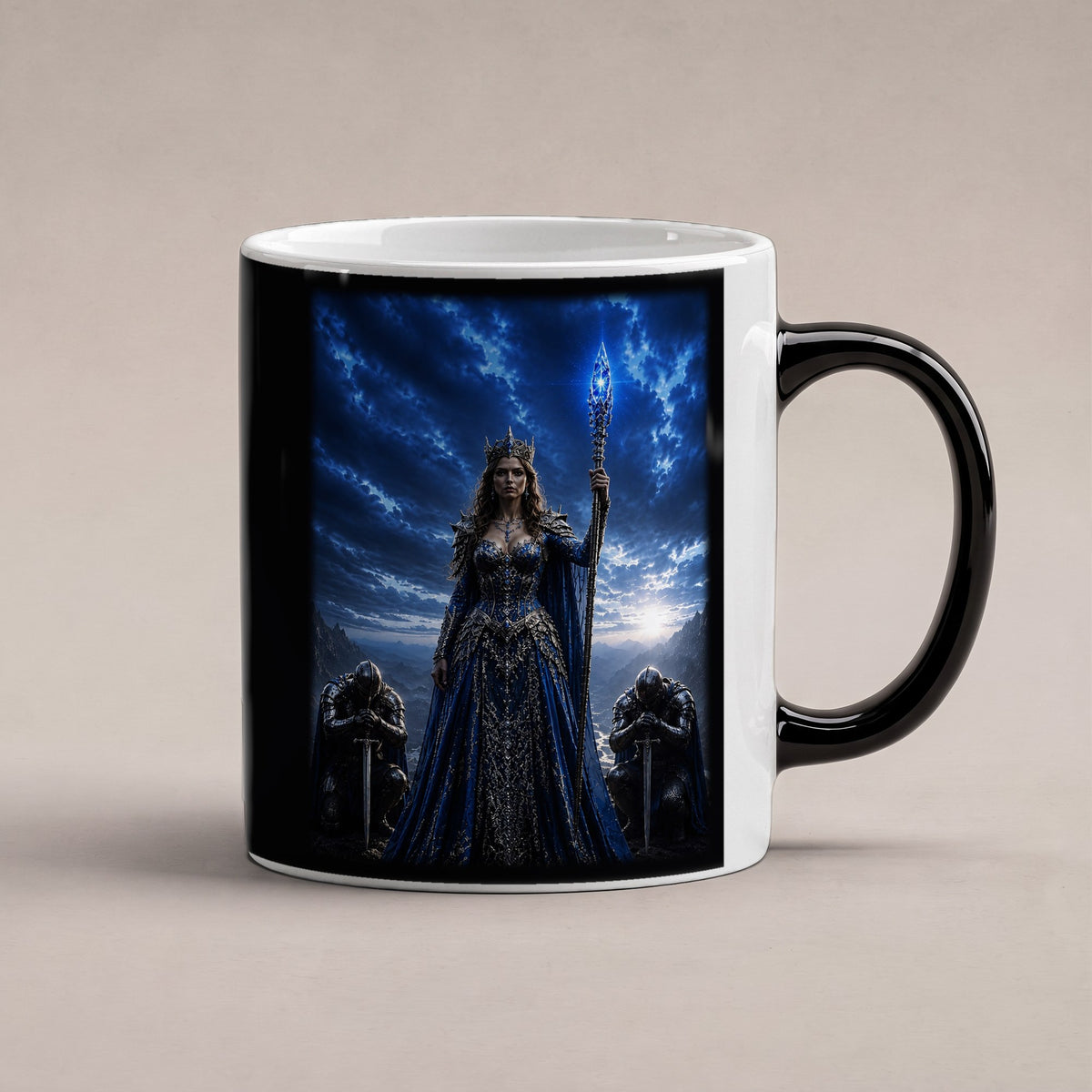Die Saphirkönigin – Black Edition Zaubertasse mit Motiv (heiß), freigestellt