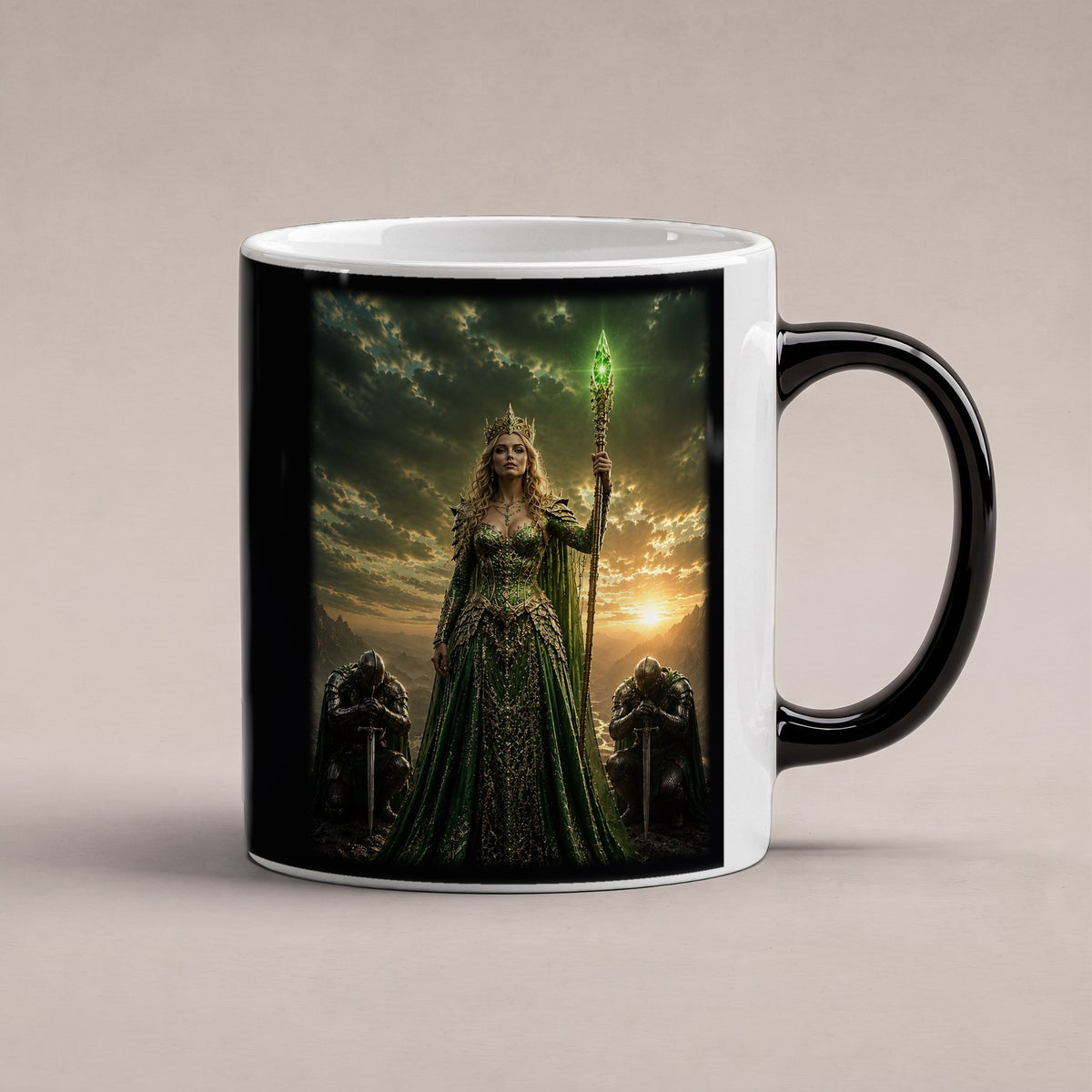 Die Smaragdkönigin – Black Edition Zaubertasse mit Motiv (heiß), freigestellt