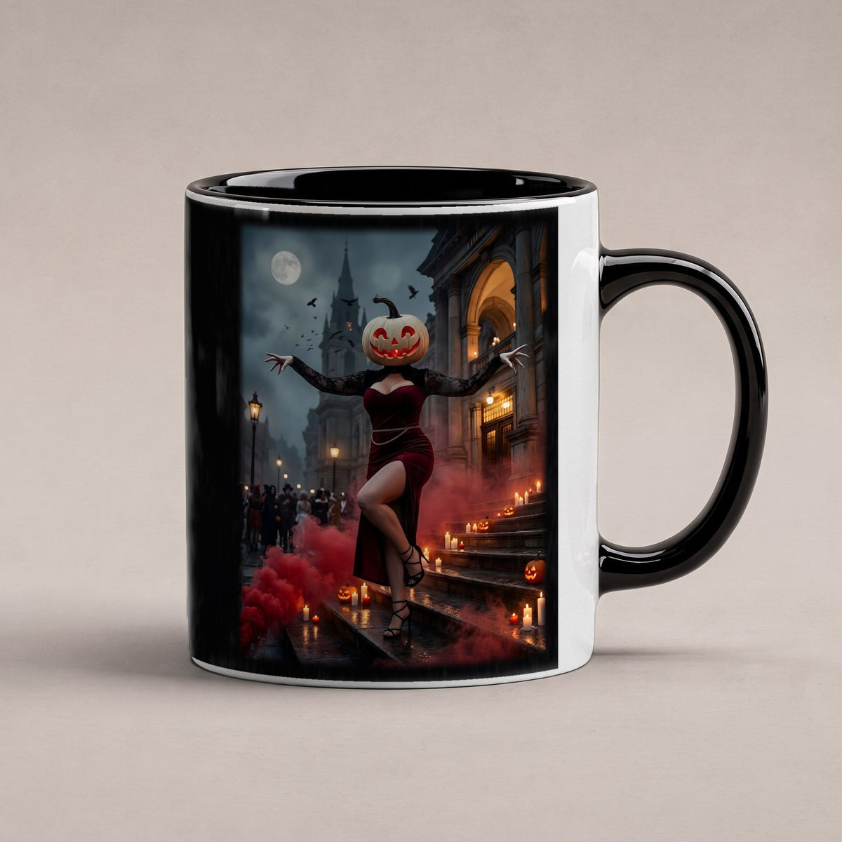 Die Dame in Rot – Tasse innen schwarz, freigestellt