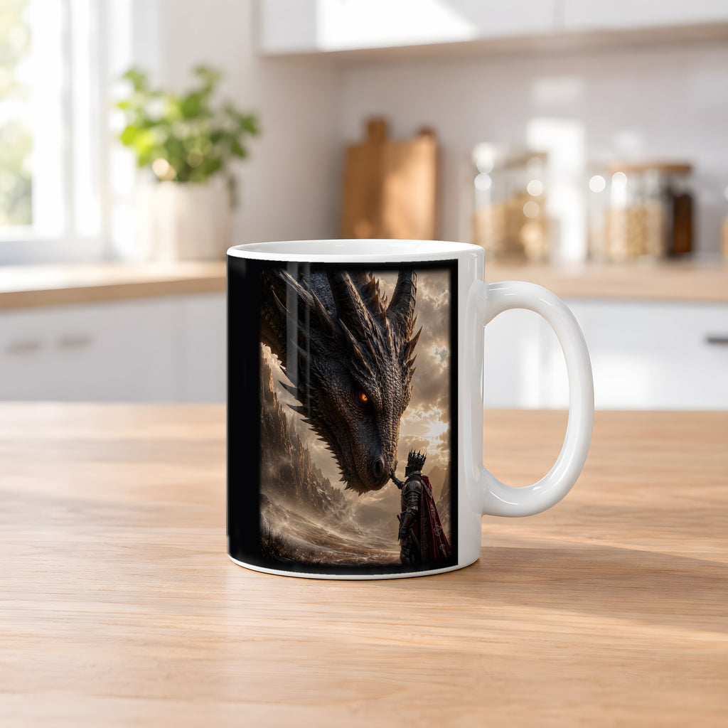 Auge in Auge – weiße Tasse, auf dem Küchentresen