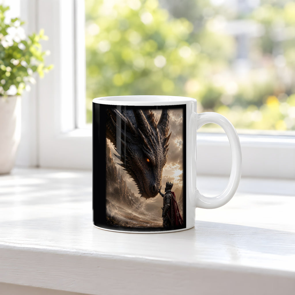 Auge in Auge – weiße Tasse, auf der Fensterbank