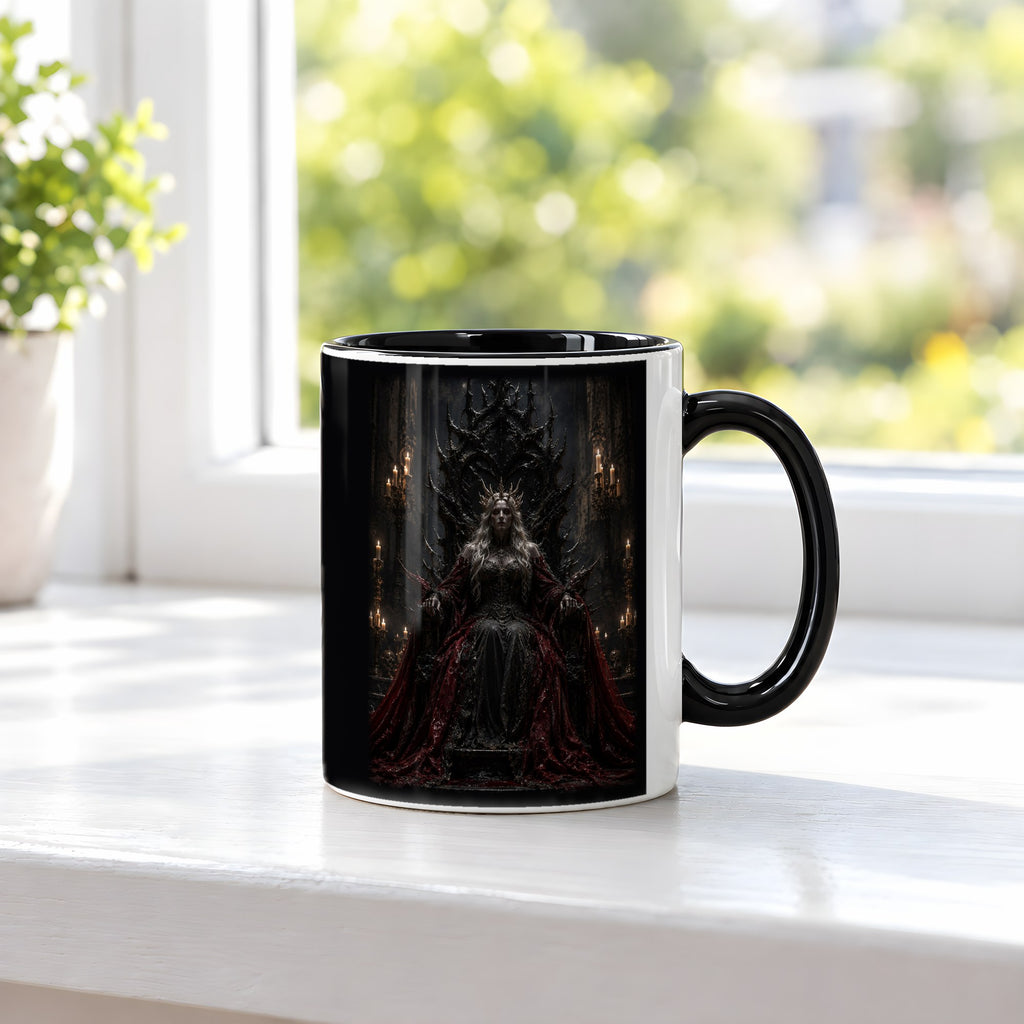 Die Dunkelkönigin – Tasse innen schwarz, auf der Fensterbank