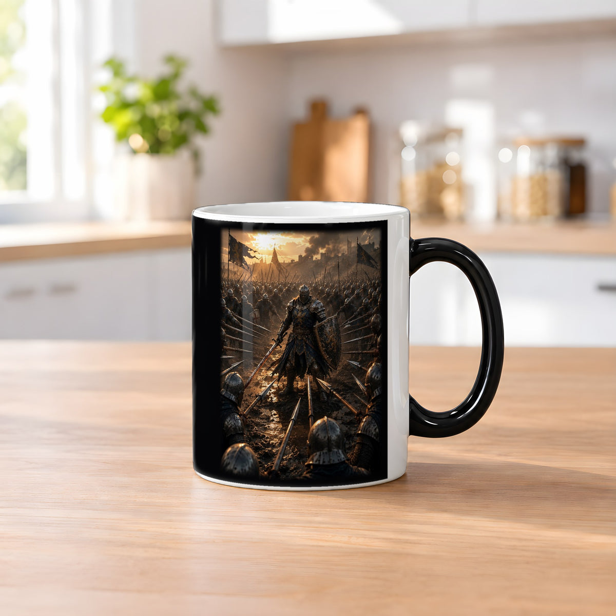 Der letzte Wall – Black Edition Zaubertasse mit Motiv (heiß), auf dem Küchentresen