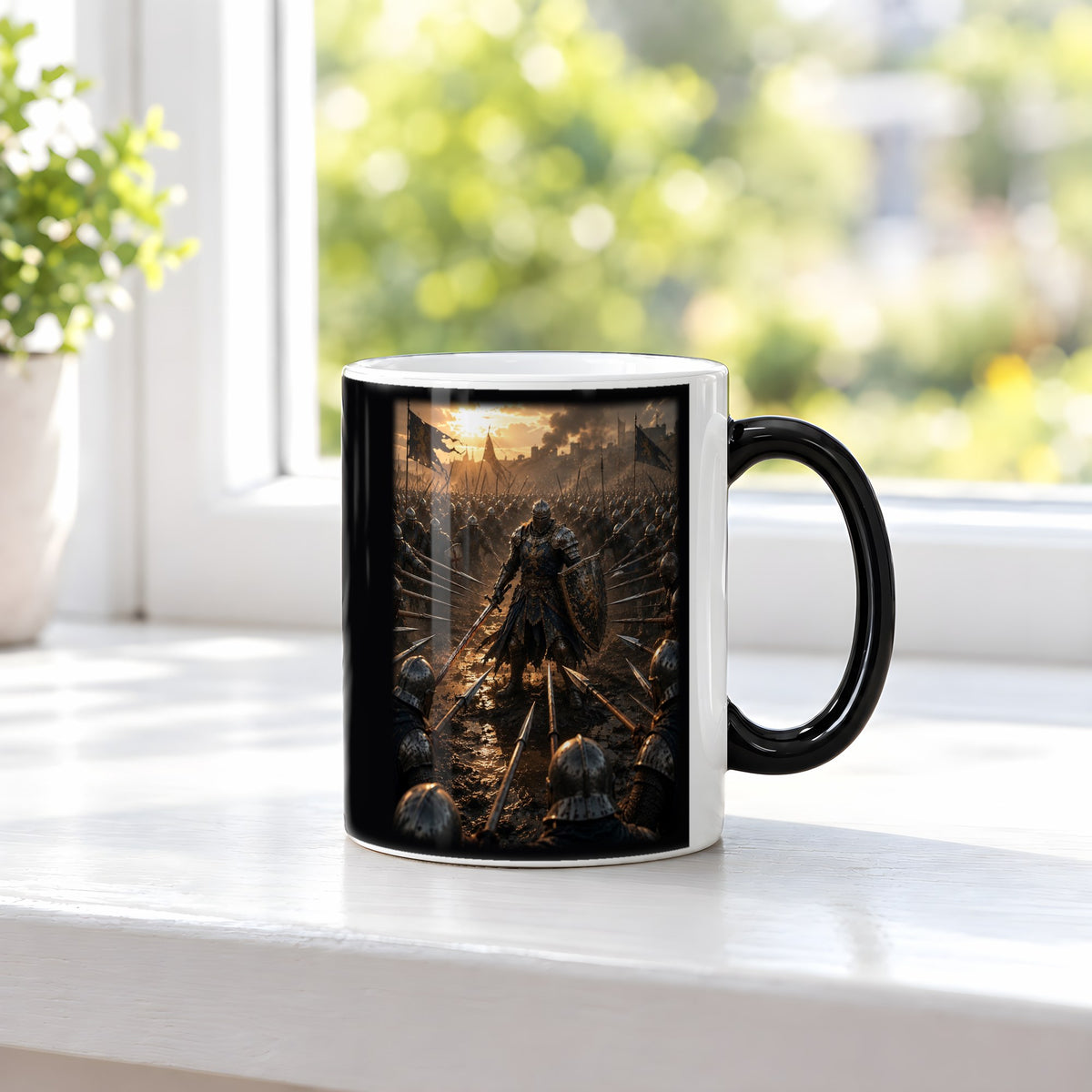 Der letzte Wall – Black Edition Zaubertasse mit Motiv (heiß), auf der Fensterbank