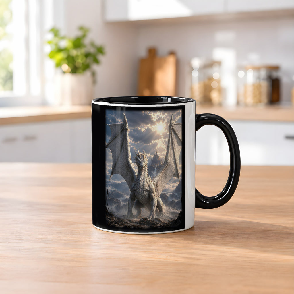 Der Elfenbeindrache – Tasse innen schwarz, auf dem Küchentresen