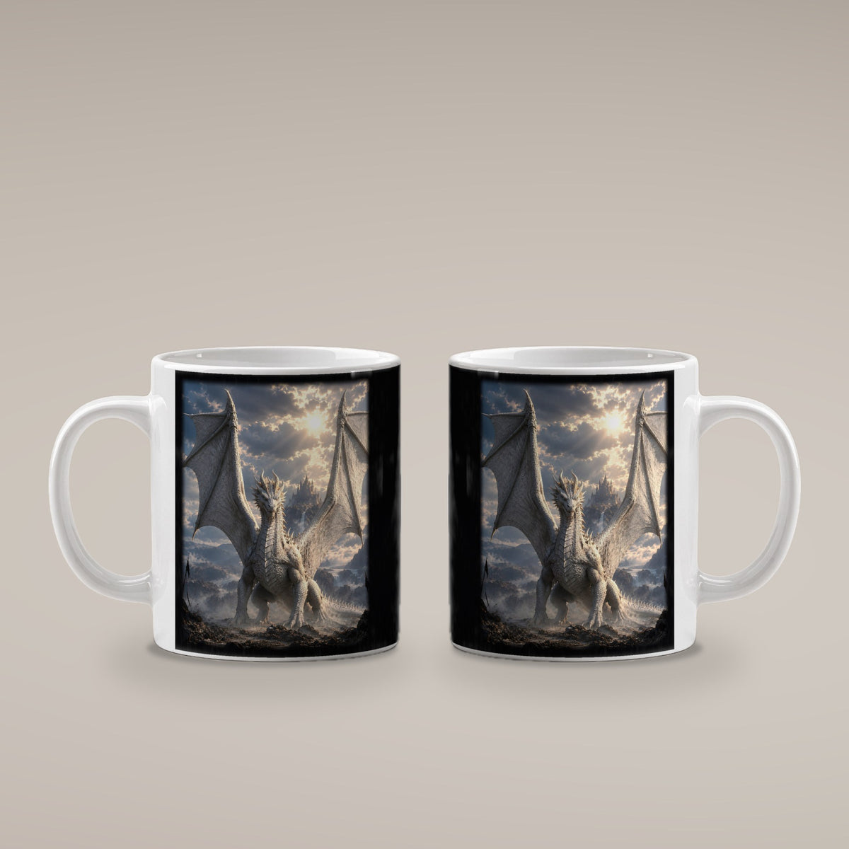 Der Elfenbeindrache – weiße Tasse, beide Seiten bedruckt