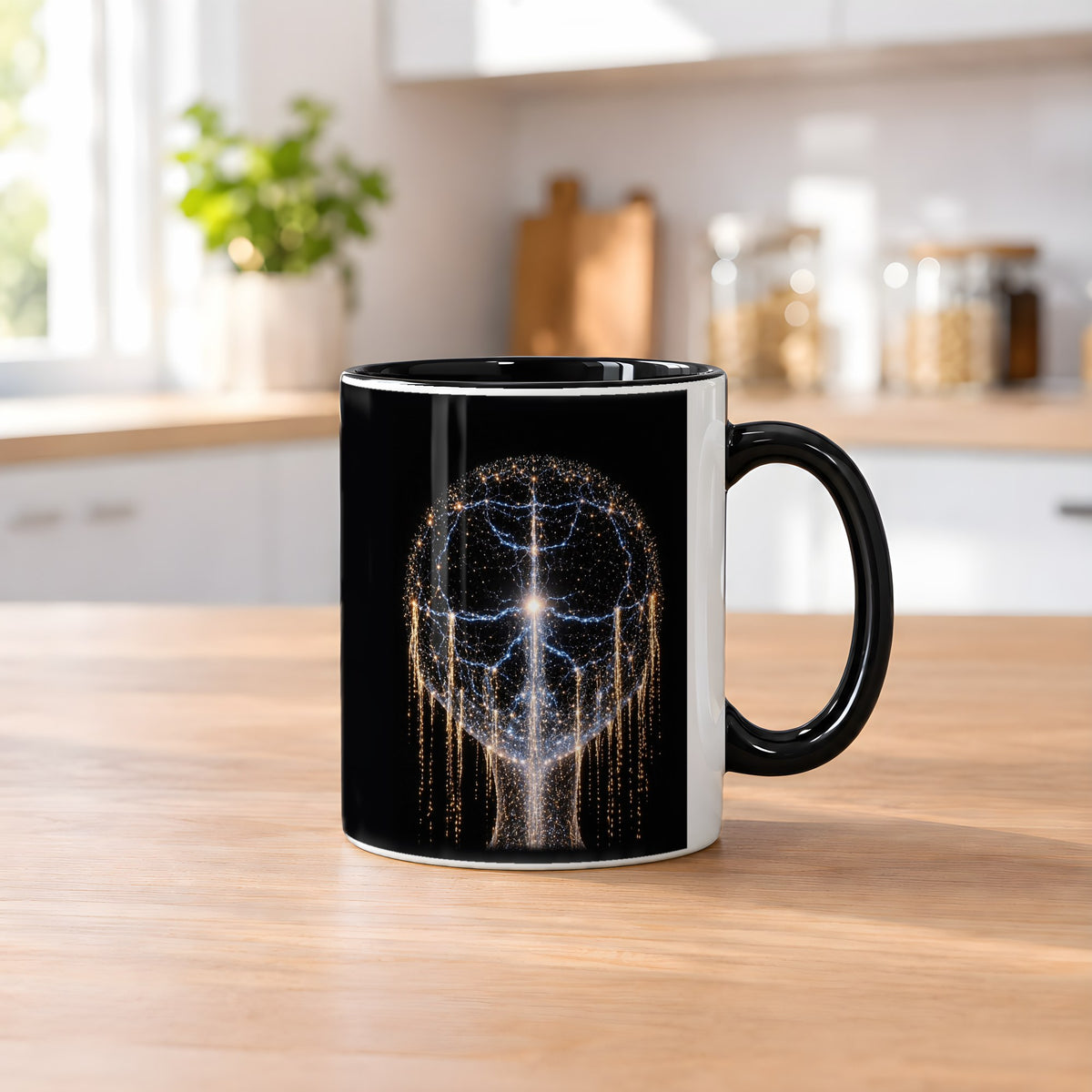 Erwachen des Geistes – Tasse innen schwarz, auf dem Küchentresen