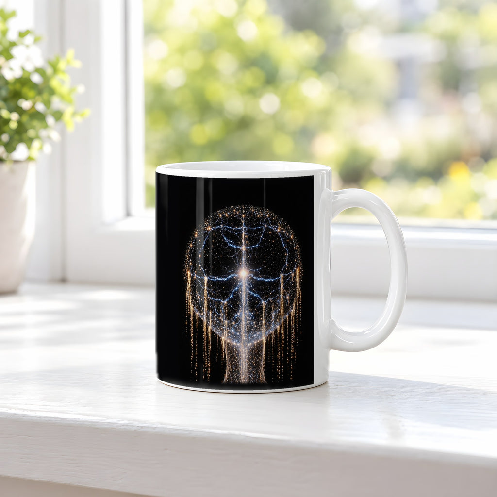 Erwachen des Geistes – weiße Tasse, auf der Fensterbank