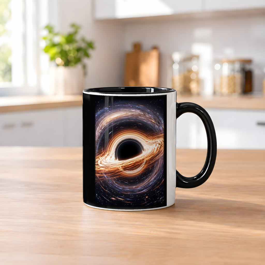 Ereignishorizont – Tasse innen schwarz, auf dem Küchentresen