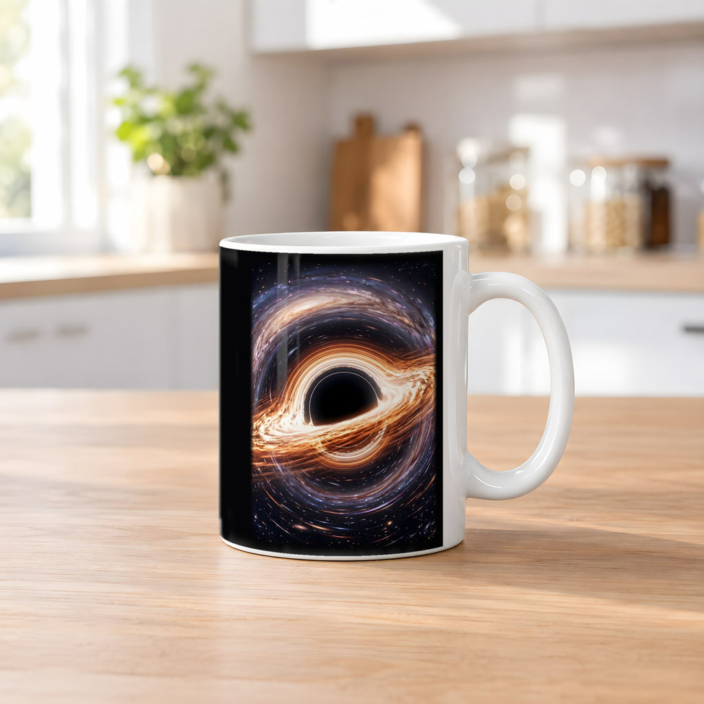 Ereignishorizont – weiße Tasse, auf dem Küchentresen
