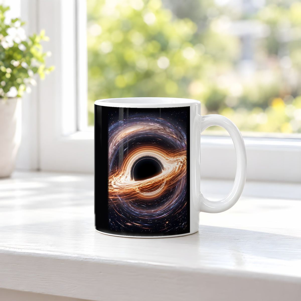 Ereignishorizont – weiße Tasse, auf der Fensterbank