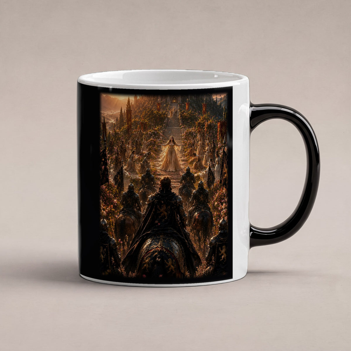 Der Empfang – Black Edition Zaubertasse mit Motiv (heiß), freigestellt