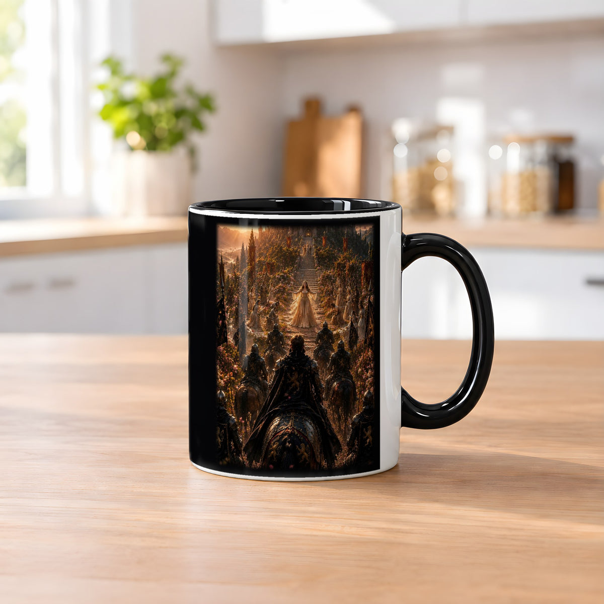 Der Empfang – Tasse innen schwarz, auf dem Küchentresen
