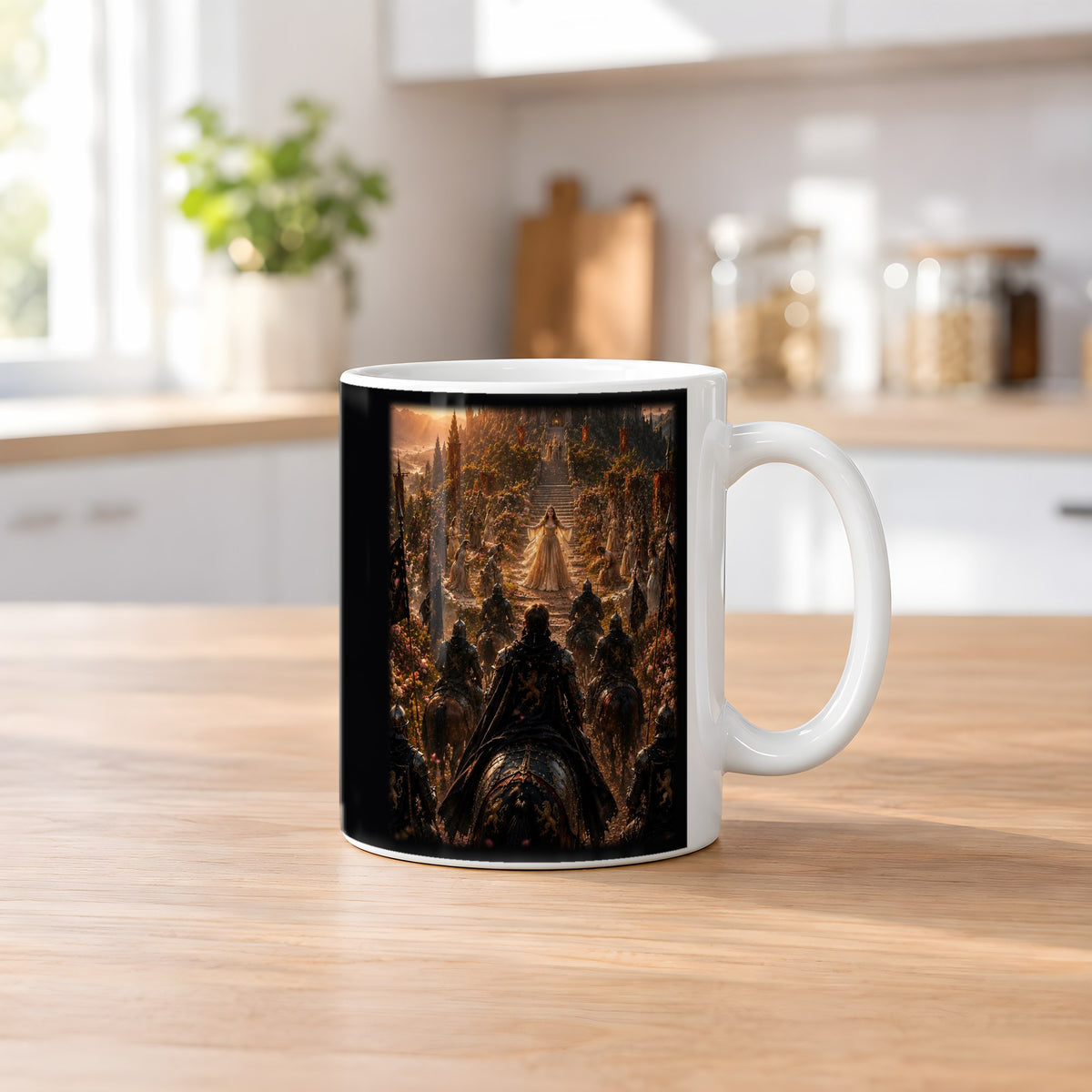 Der Empfang – weiße Tasse, auf dem Küchentresen