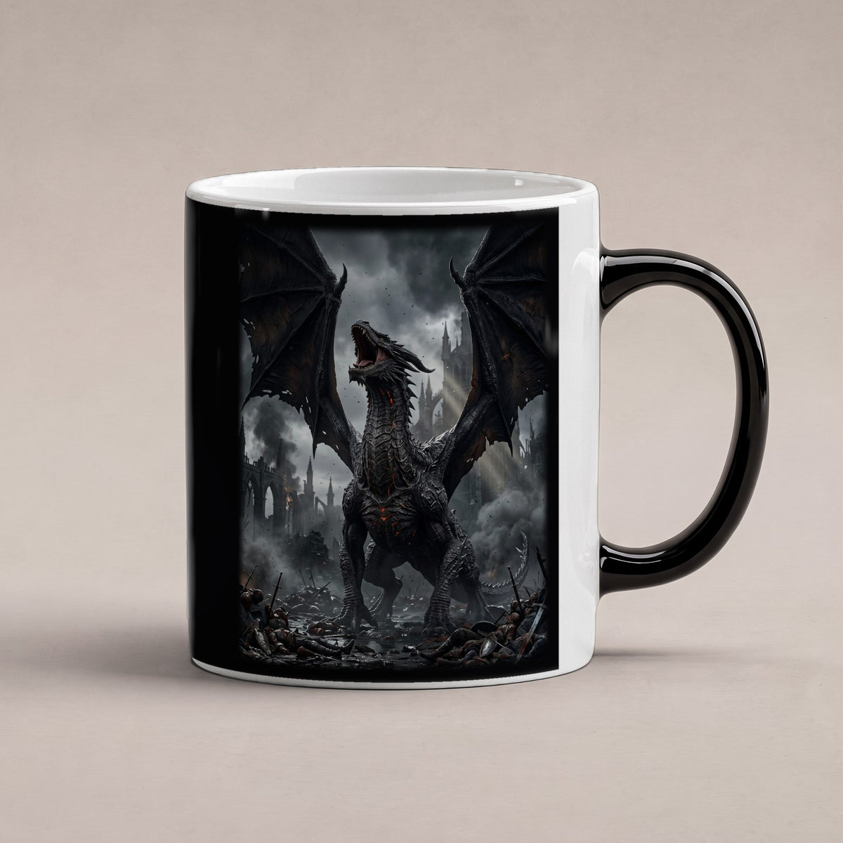 Das Erwachen des Schwarzen Drachen – Black Edition Zaubertasse mit Motiv (heiß), freigestellt