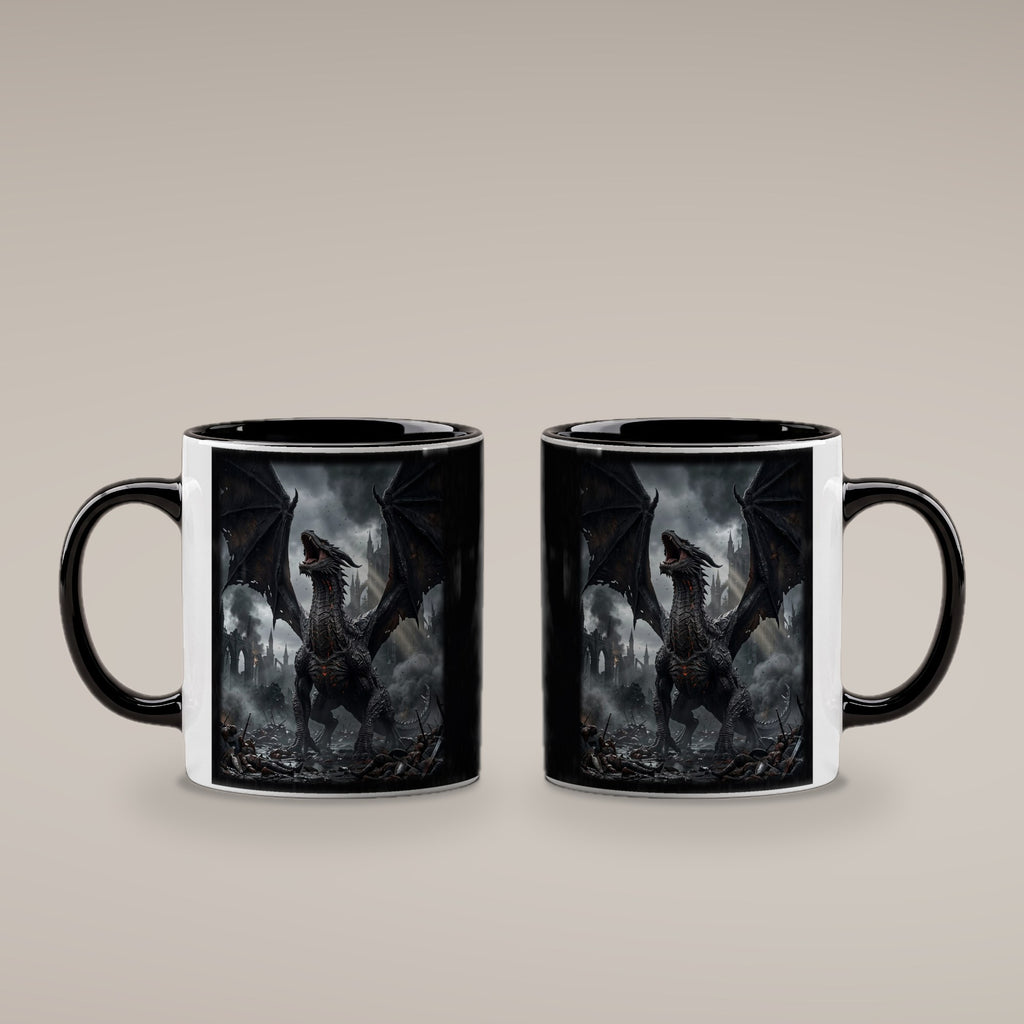 Das Erwachen des Schwarzen Drachen – Tasse innen schwarz, beide Seiten bedruckt