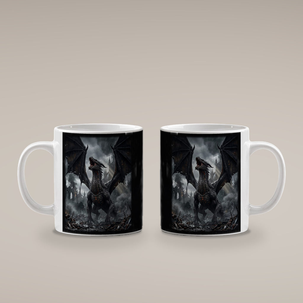 Das Erwachen des Schwarzen Drachen – weiße Tasse, beide Seiten bedruckt