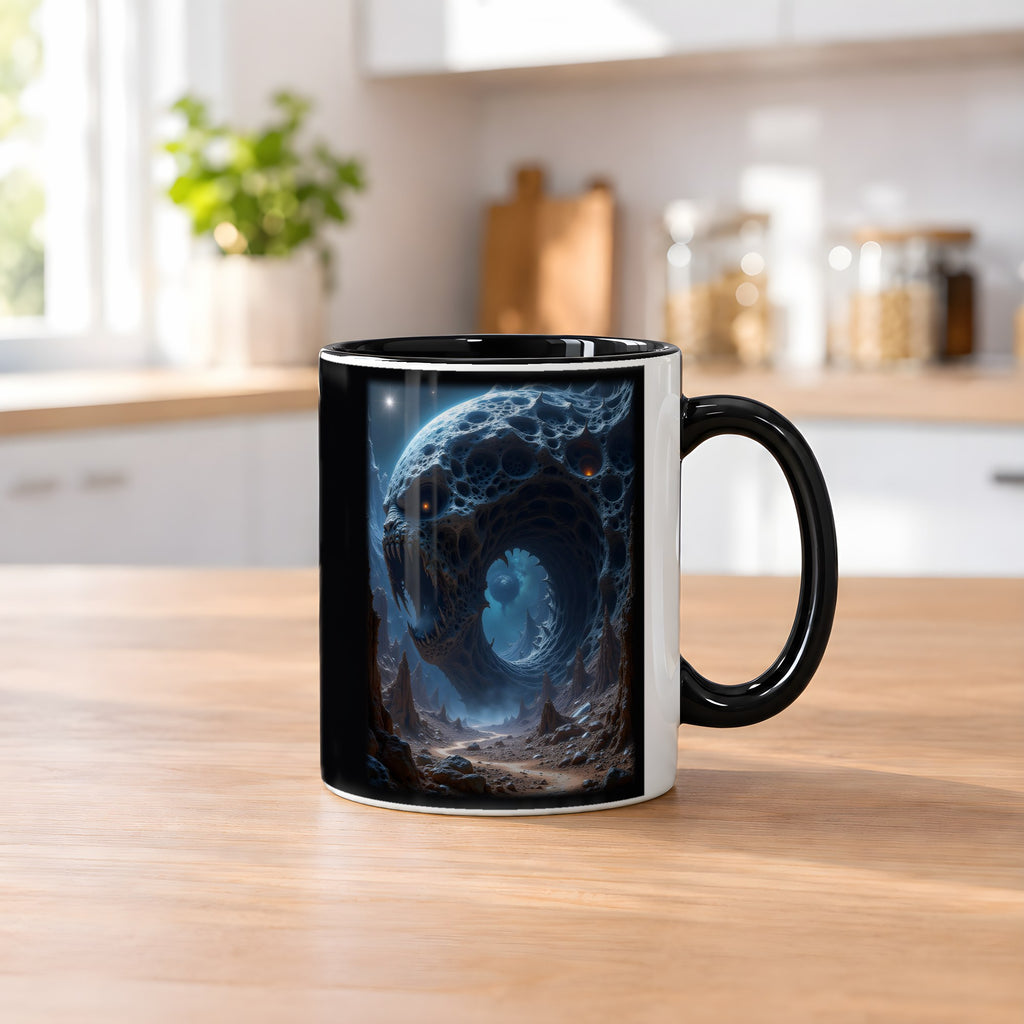 Der Ewige Schlund – Tasse innen schwarz, auf dem Küchentresen