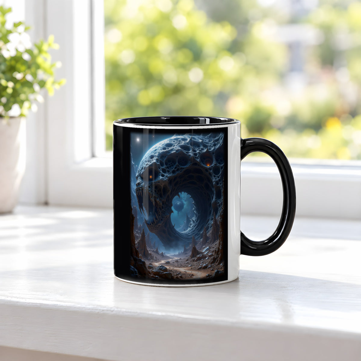 Der Ewige Schlund – Tasse innen schwarz, auf der Fensterbank