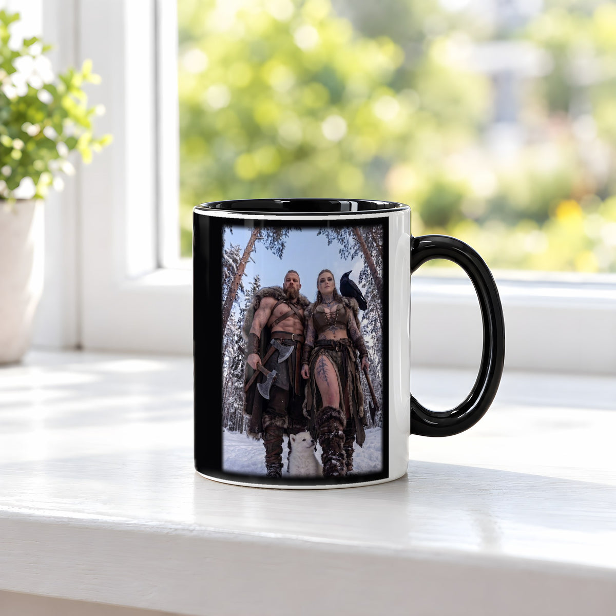 Der erste Winter – Tasse innen schwarz, auf der Fensterbank