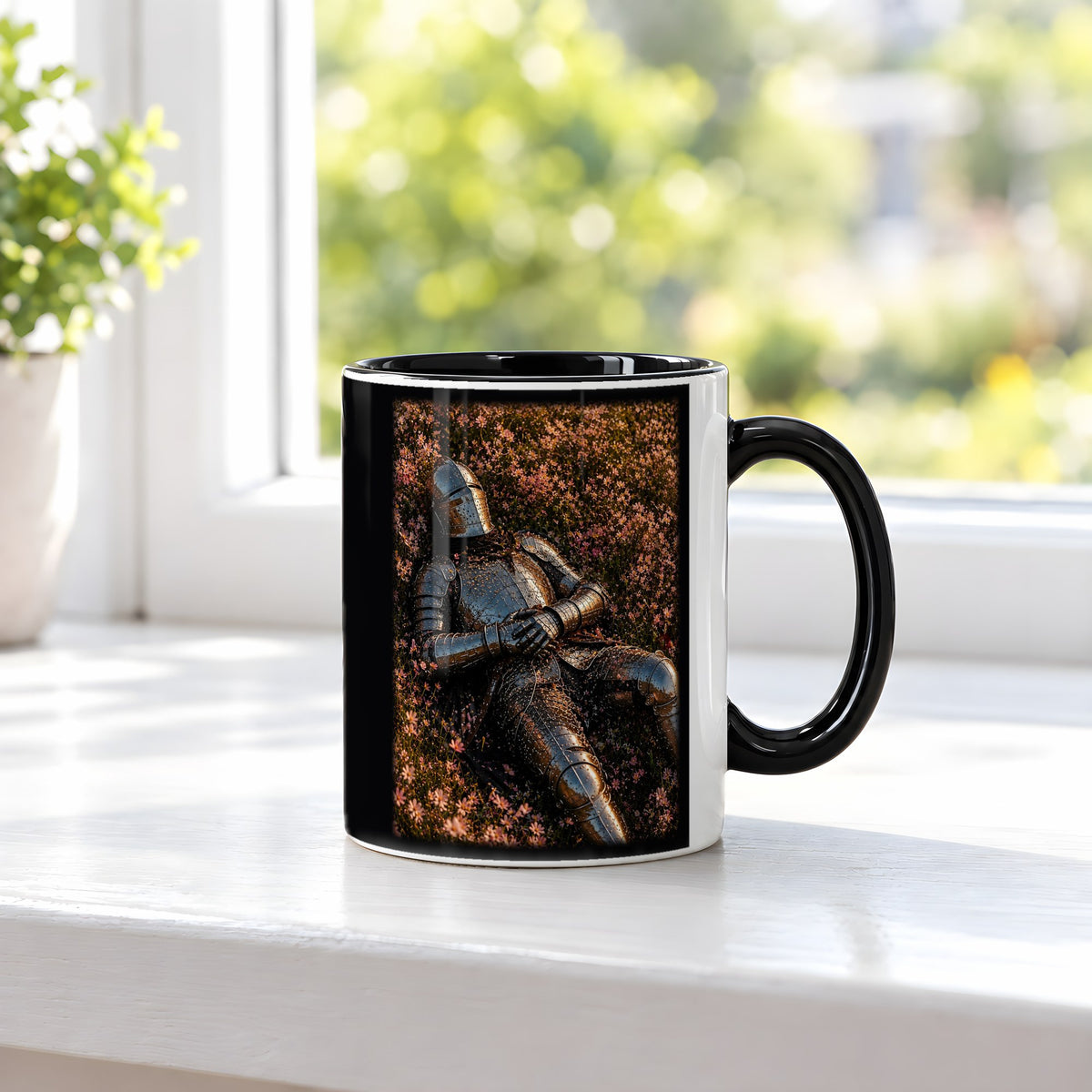 Ewige Ruhe – Tasse innen schwarz, auf der Fensterbank