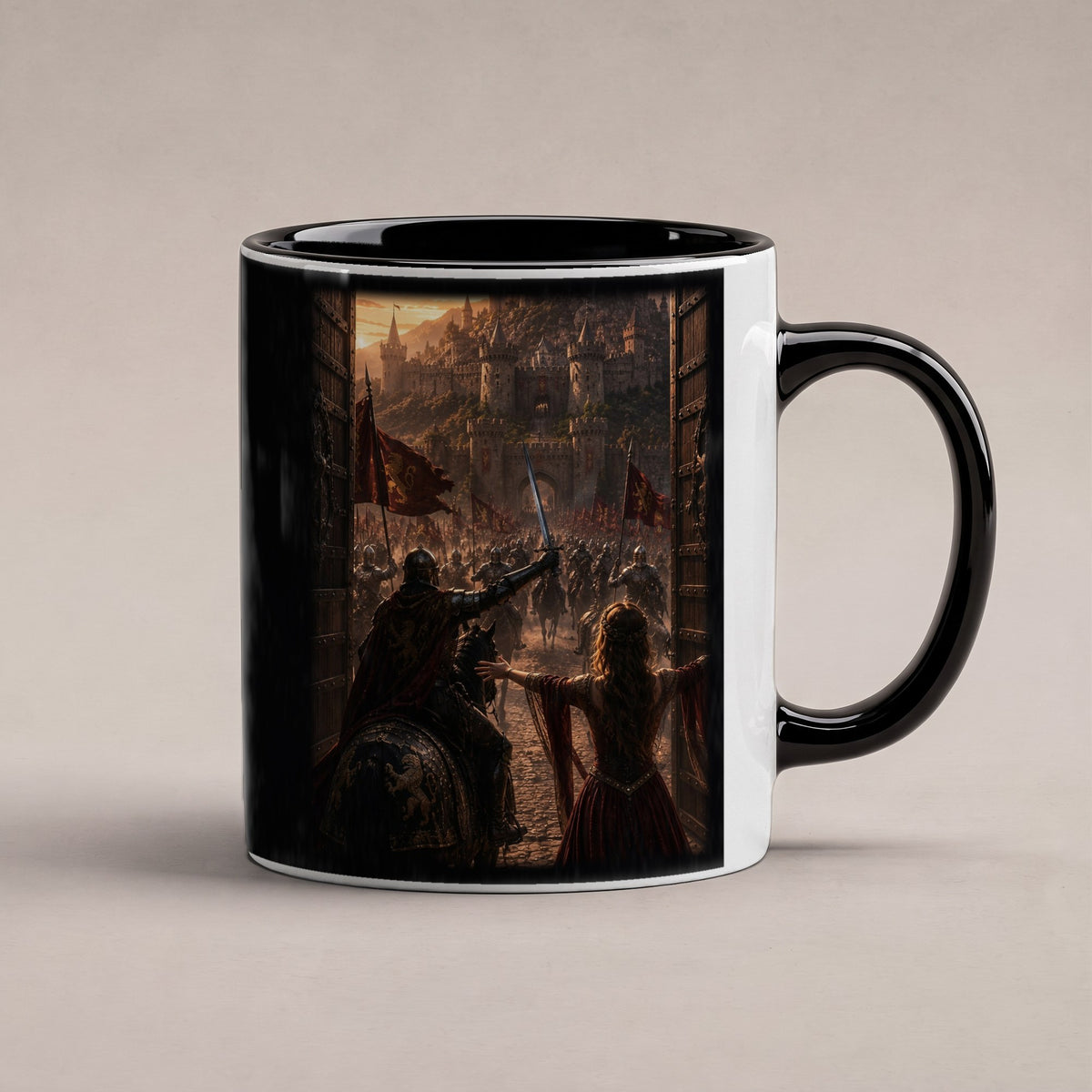 Endlich zu Hause – Tasse innen schwarz, freigestellt