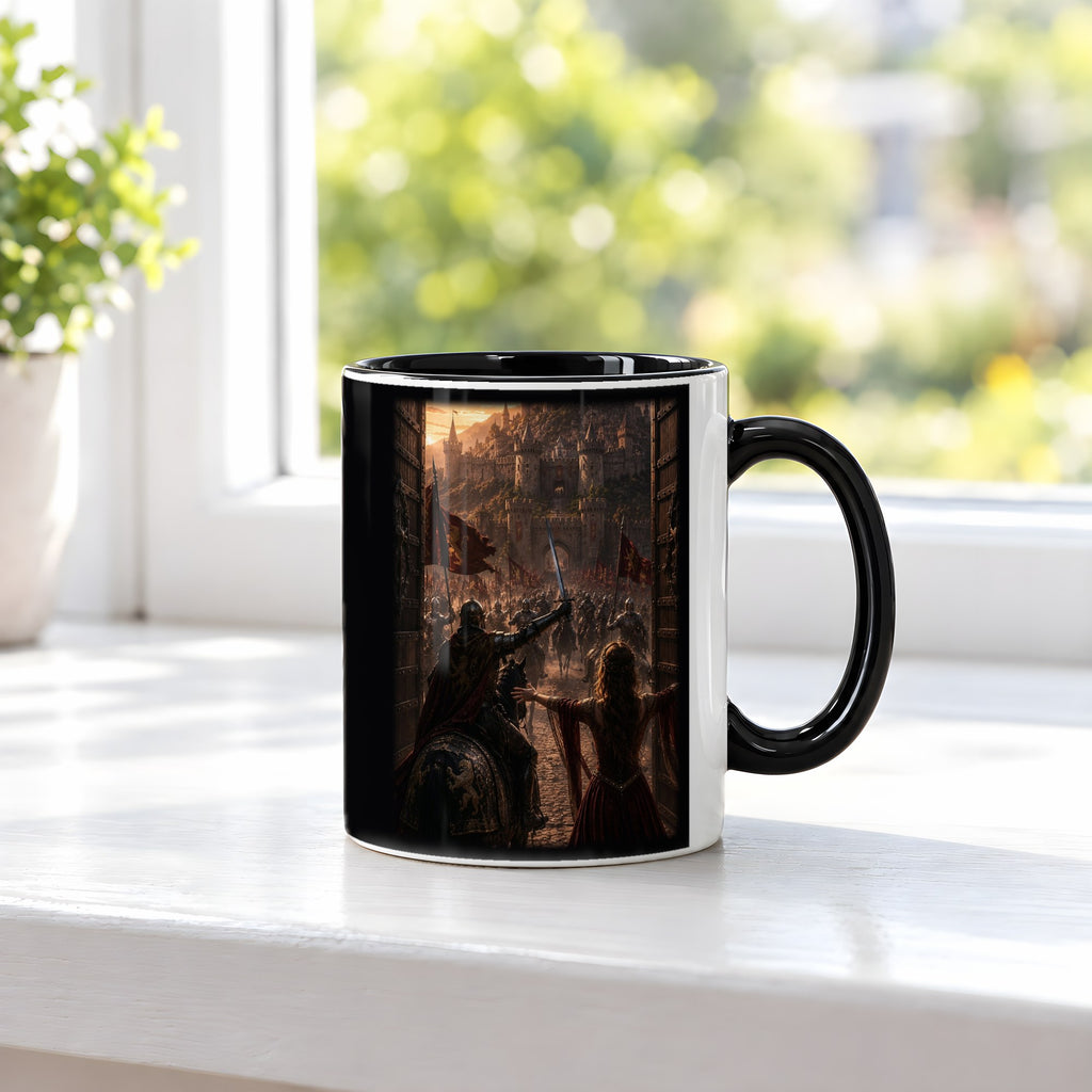 Endlich zu Hause – Tasse innen schwarz, auf der Fensterbank