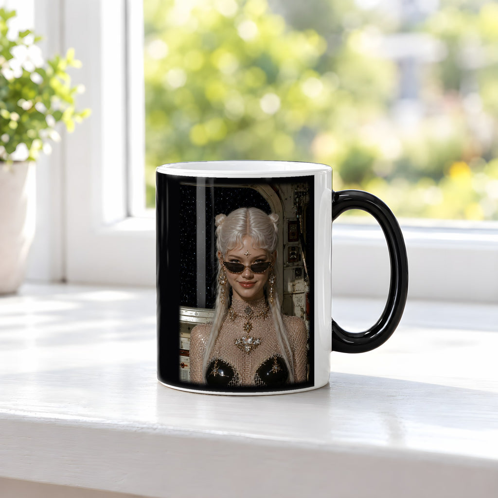 Frostfeuer – Black Edition Zaubertasse mit Motiv (heiß), auf der Fensterbank