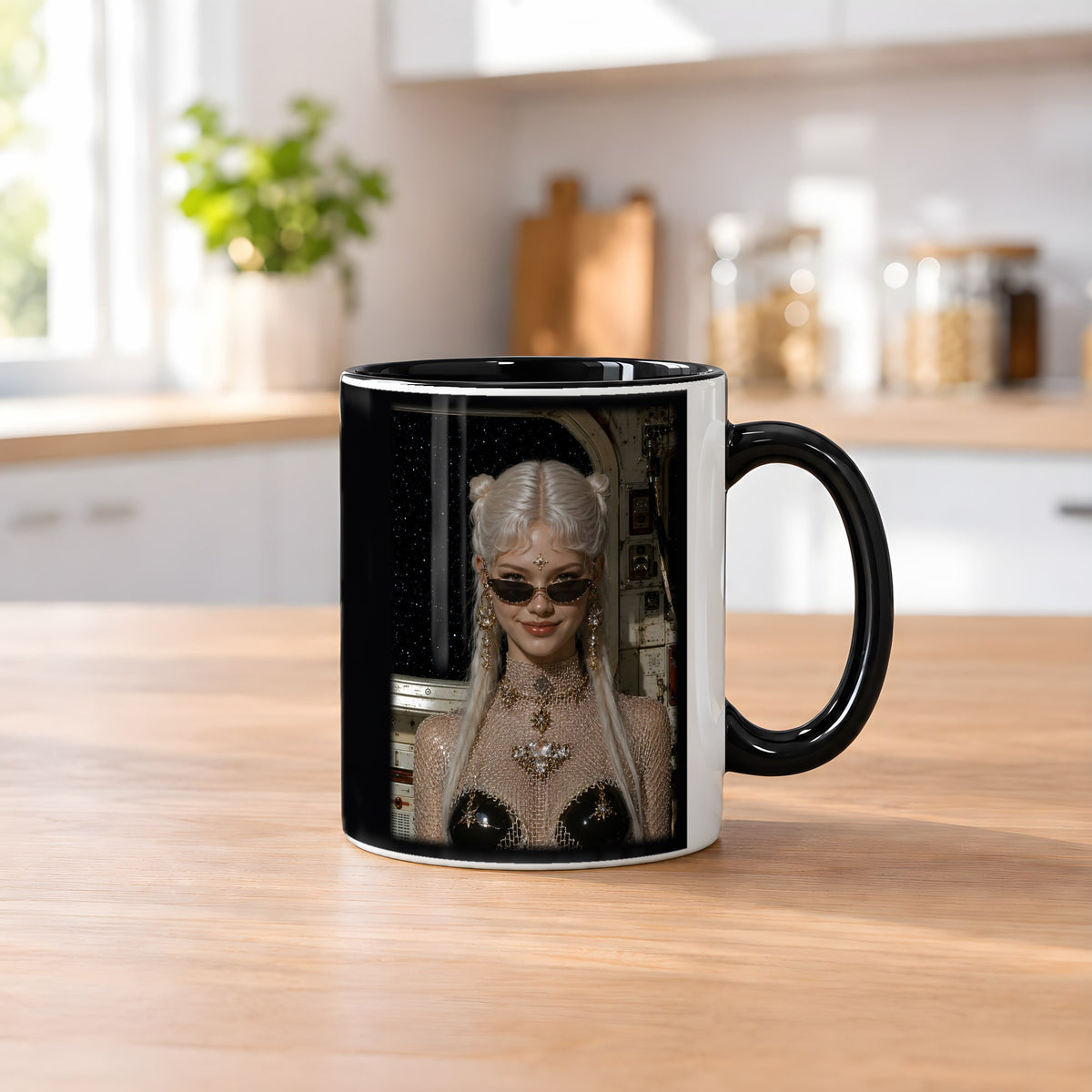 Frostfeuer – Tasse innen schwarz, auf dem Küchentresen