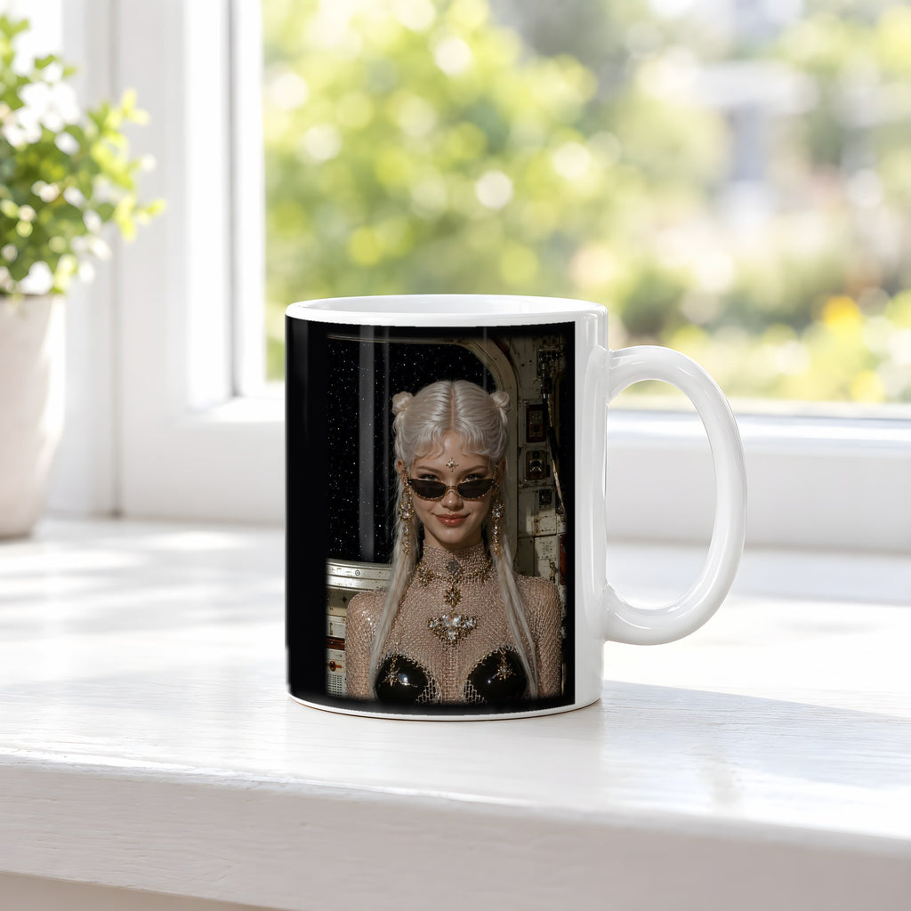 Frostfeuer – weiße Tasse, auf der Fensterbank