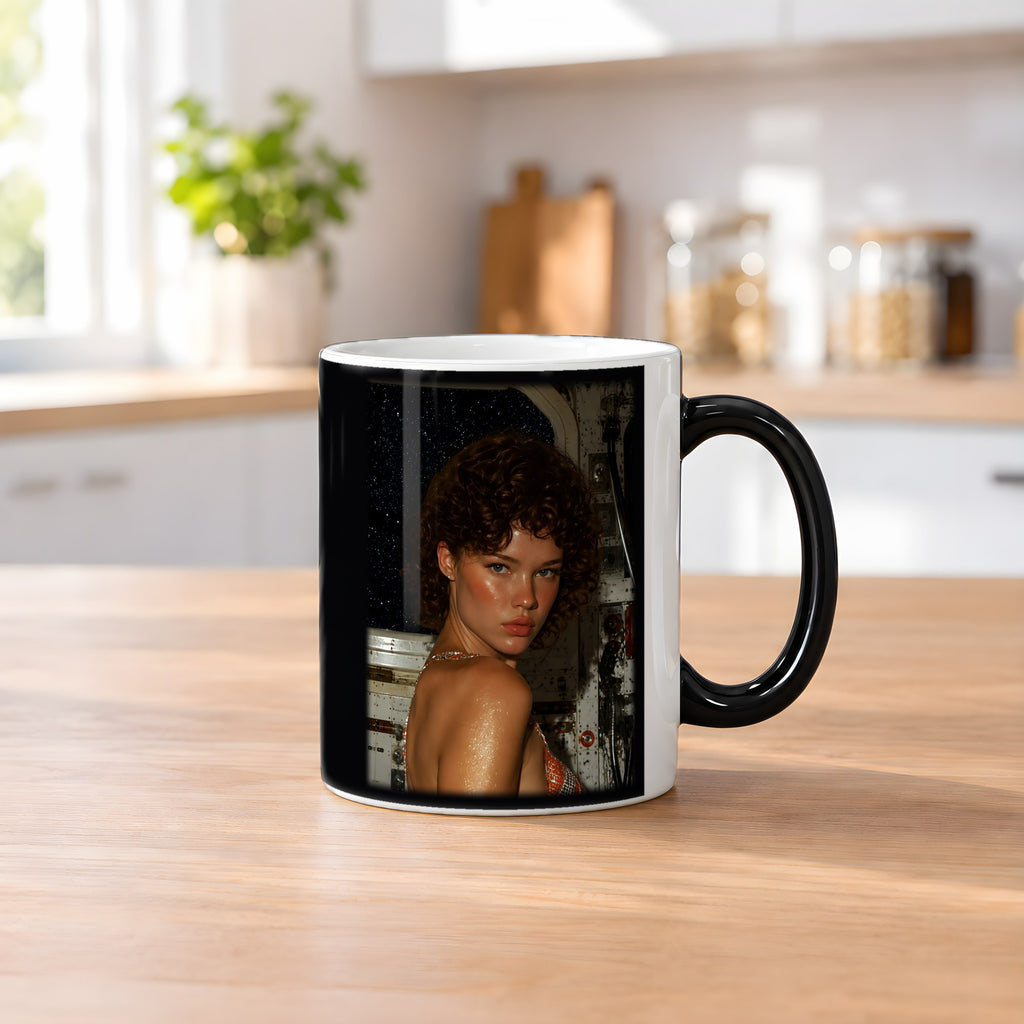 Goldrausch – Black Edition Zaubertasse mit Motiv (heiß), auf dem Küchentresen