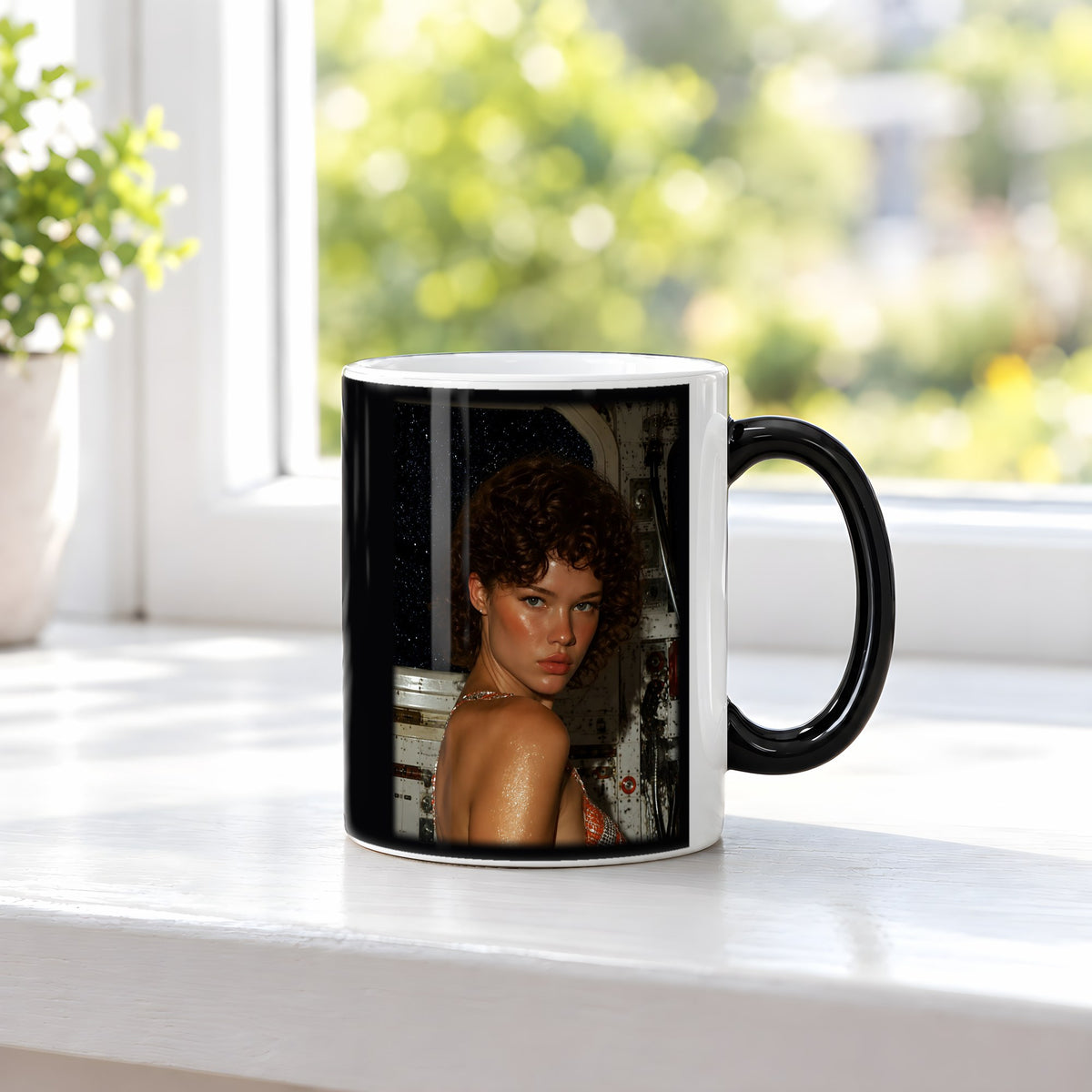 Goldrausch – Black Edition Zaubertasse mit Motiv (heiß), auf der Fensterbank
