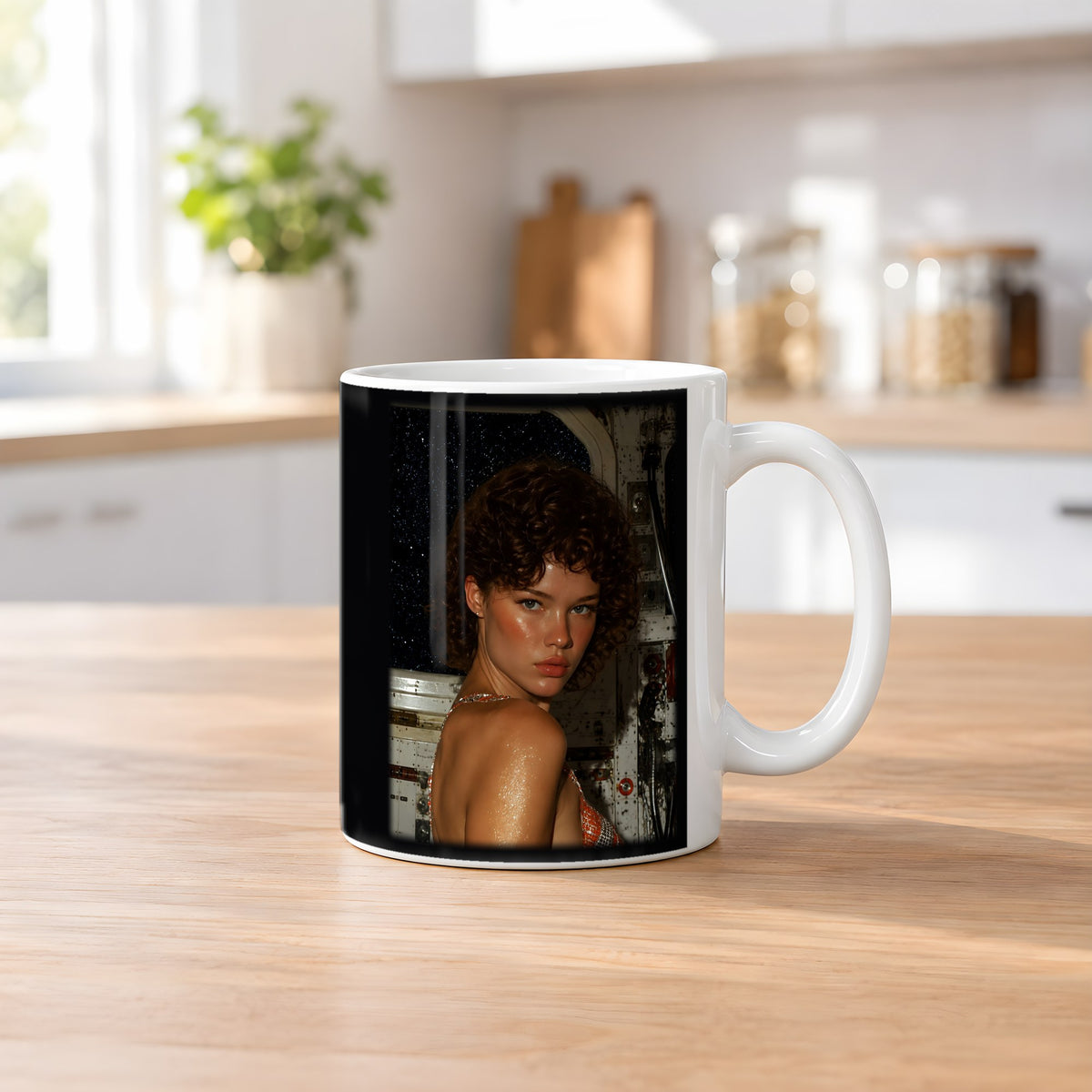 Goldrausch – weiße Tasse, auf dem Küchentresen