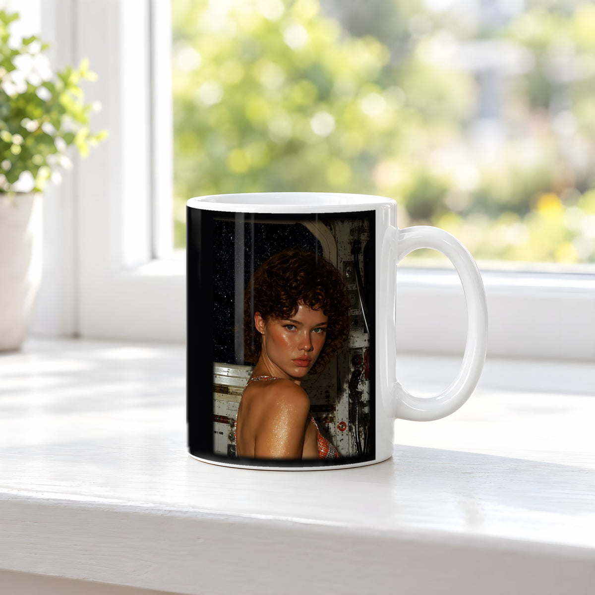 Goldrausch – weiße Tasse, auf der Fensterbank