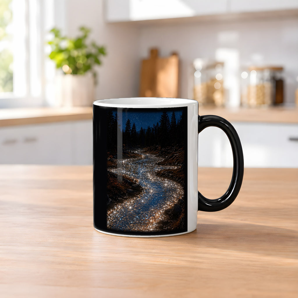 Sternenader – Black Edition Zaubertasse mit Motiv (heiß), auf dem Küchentresen