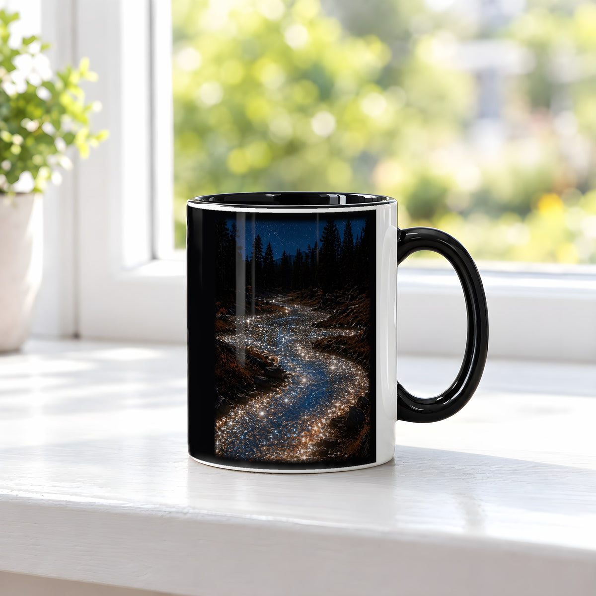 Sternenader – Tasse innen schwarz, auf der Fensterbank