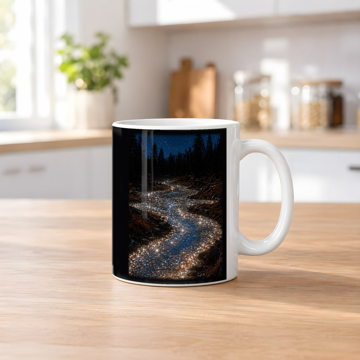 Sternenader – weiße Tasse, auf dem Küchentresen