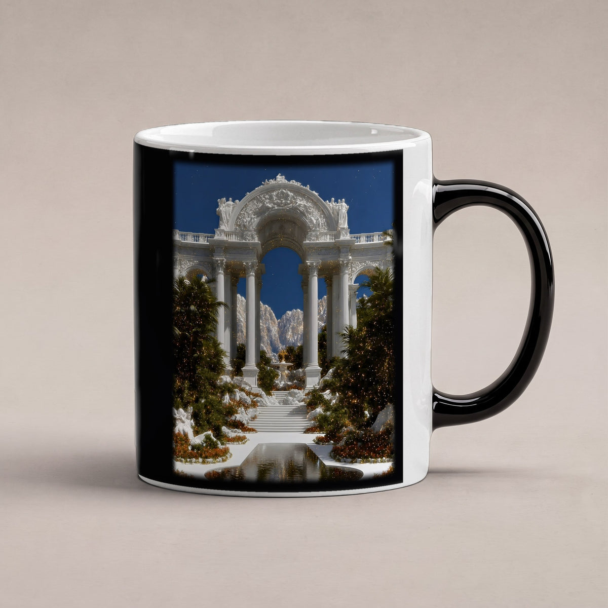 Lichtpalast – Black Edition Zaubertasse mit Motiv (heiß), freigestellt