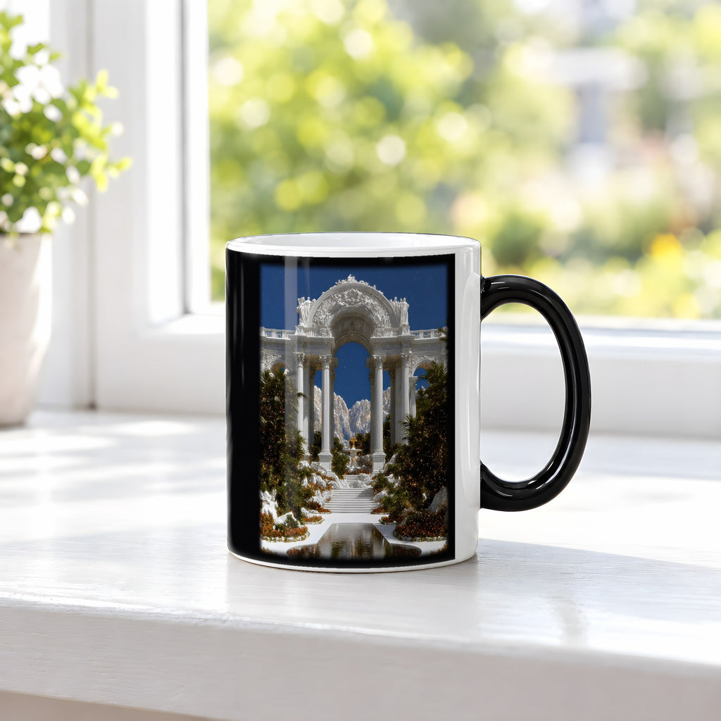 Lichtpalast – Black Edition Zaubertasse mit Motiv (heiß), auf der Fensterbank