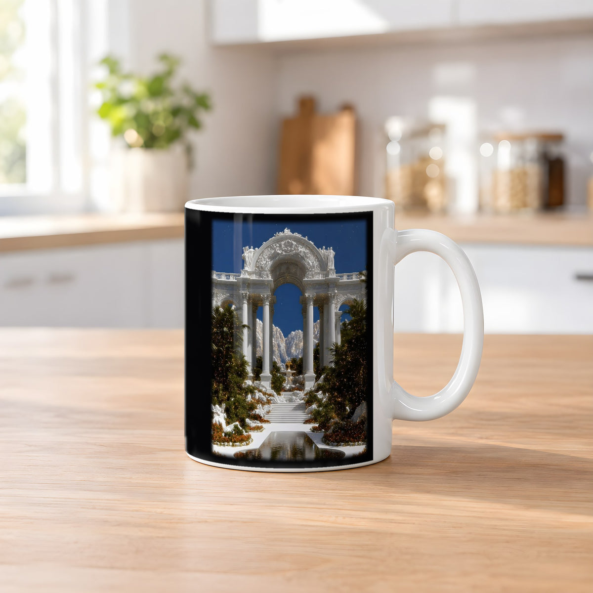 Lichtpalast – weiße Tasse, auf dem Küchentresen