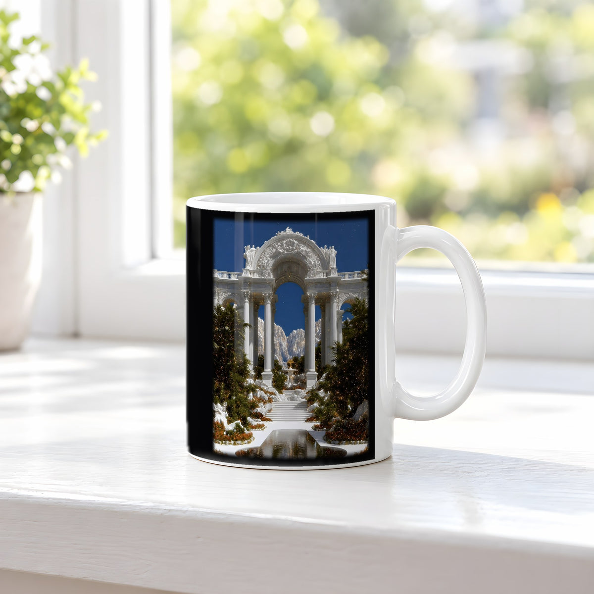 Lichtpalast – weiße Tasse, auf der Fensterbank